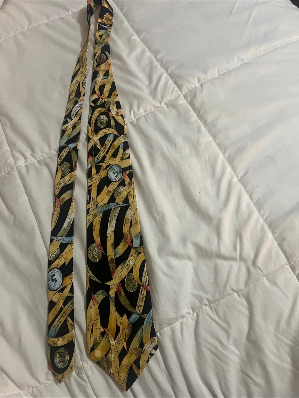 Nicole Miller Black Tie with Gold and Light coins Ribbon Motif (#40)
